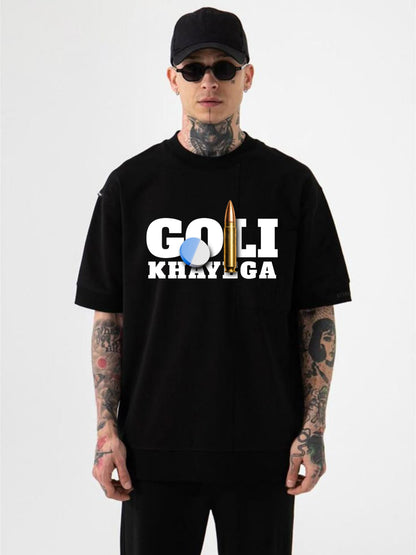 goli khayega new printed Standard Crew T-Shirt